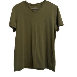 Lacoste Men’s V Neck Pima Cotton T Shirt Green Size Small Casual
